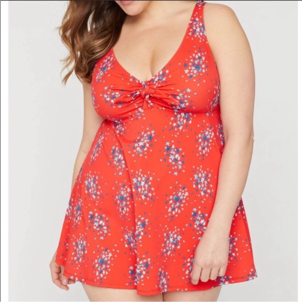 CATHERINE’S Scattered Stars Red Swimsuit Swim Dress 1 pc. Plus Size 18W